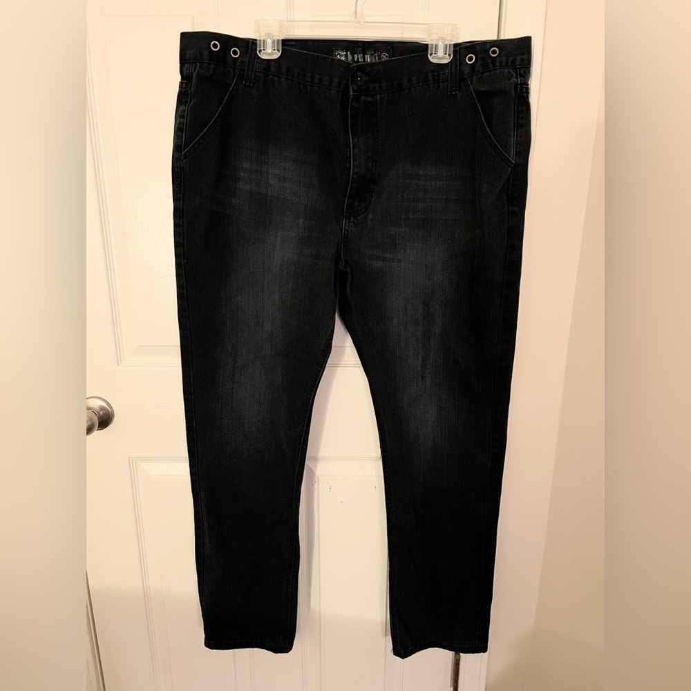 Krome Jeans Mens 42x30 Black Straight Leg Dark Wash Denim Tag 42x32